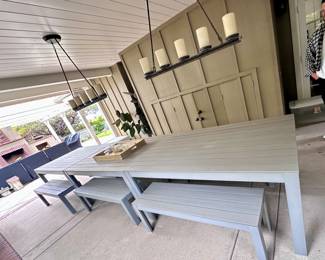 There are 3 of these tables and benches Make for long table or use individually