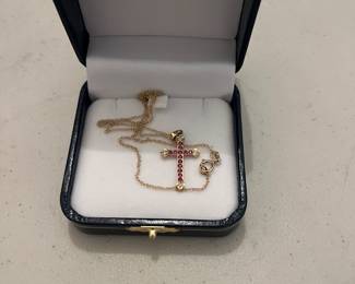 14k gold ruby cross necklace