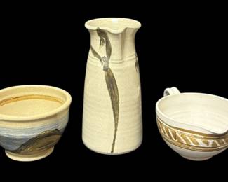 Three Stoneware Pottery Pitchers