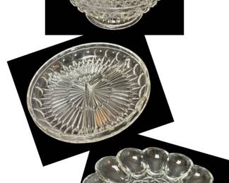 Three Vintage Clear Cut Glass Servers