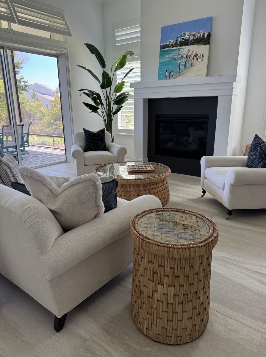 Serena & Lily Living Room Set
Sofa, 2 Chairs, Coffee Table, and Side Table
Note: Certain decorative pillows are not available for sale.
Please contact us for details: (904) 206-6874