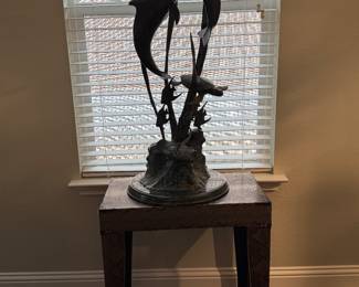 VERY UNIQUE BRONZE 39” HEIGHT WITH DOLPHINS, FISH, SEA TURTLE AND STINGRAY