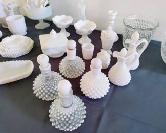 Nice collection of milk glass and Hob Nail pieces FENTON HobNail Perfume Bottles