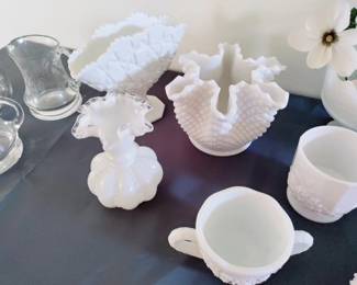 Nice collection of milk glass and Hob Nail pieces -FENTON