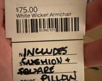 White Wicker Armchair, Includes Cushion and Pillows