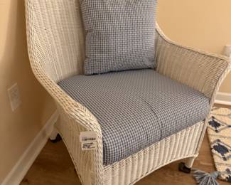 White Wicker Armchair, Includes Cushion and Pillows