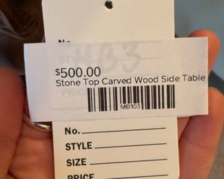 Stone Top Carved Wood Side Table