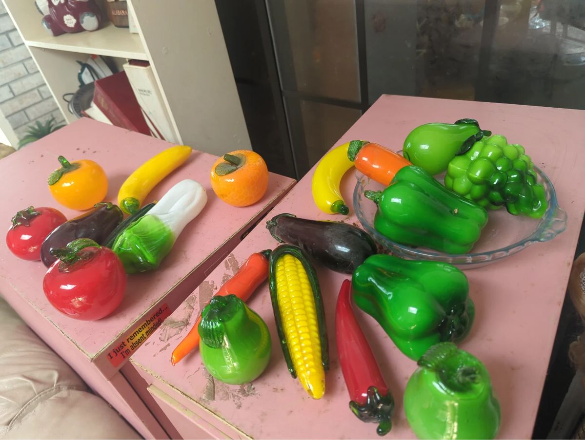 Murano glass 1970s Set 20 pieces Italian fruit or vegetables Collection of legumes