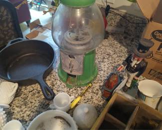 cast iron candy machine and multiple pans