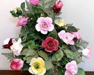 415 - Ceramic Flower Arrangement in Glass Vase17" Tall