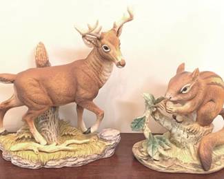 369 - 2 Animal Statues - 10" Tall small chip on antler
