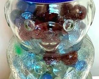 527 - Glass Jar of Marbles - 7" Tall