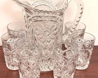 409 - Glass Pitcher & 6 Glasses Pitcher - 9" Glasses - 4" Tall