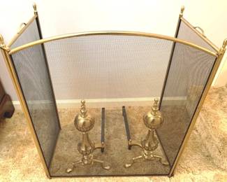 397 - Fireplace Screen & Andirons Screen - 33" x 52" Andirons - 21" x 16"