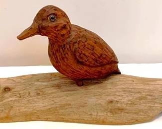 493 - EW Fisher Wood Carved Bird Figure - 6" Tall