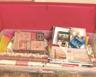 159 - Plastic Tote with Wrapping Paper & More