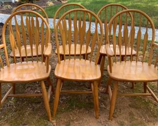 1 - 6 Spindle Back Dining Chairs 2 with arms 38" x 22" x 20"