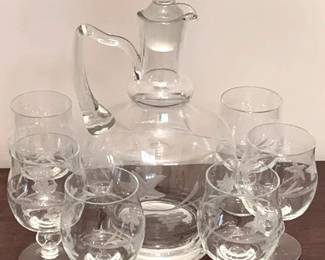 406 - Glass Decanter & 6 Glasses Decanter - 12" Tall Glasses - 5" Tall