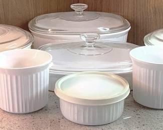 334 - 7 Corningware French White Dishes - 4 with Lids