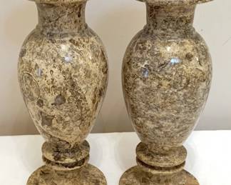 484 - 2 Marble Vases - 8" Tall
