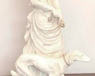 368 - Woman with Dog Statue - 10" Tall