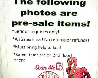 Pre Sale Items start here! Big items only! Please read info!