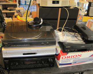 Bose Wave Radio, Bose Speakers, Fisher Turntable, Toshiba DVD Player, Sony Audio Video Control Center, Quasar VCR