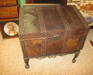 Vintage Box on Ornate Metal Stand