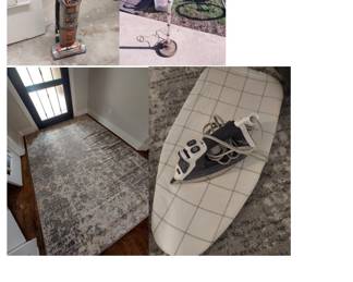 shark upright vacuum, antique lamp, gray rug ,New Iron and mini ironing board