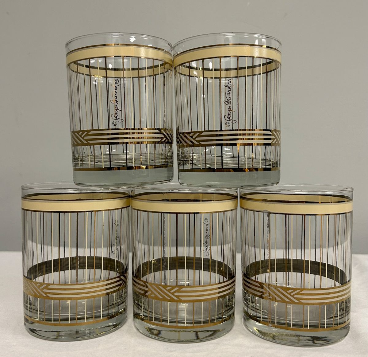 George Briard signed gold tone low ball glasses
