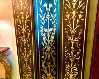 Pair of exquisite black/gold 3 panel screen