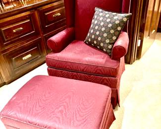 Burgundy wingback and ottoman