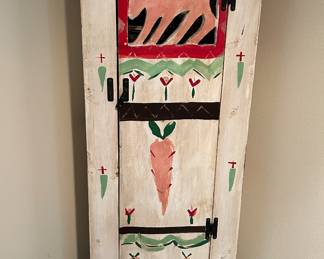 Folk Art Peter Hunt Style Hand Painted Rabbit/Bunny and Carrots Cabinet