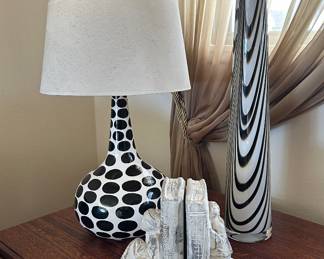 Chiasso (pronounced key AH so) Spots Table Lamp, Italian Lamp, Murano Style Post Modern Zebra Glass Vase
