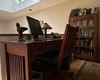 Mission/Craftsman Oak Spindle Writing Desk and Matching Coffee Table