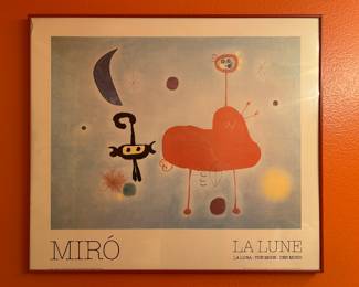 Surrealist Abstract Artwork: Framed Print of Spanish Artist Joan Miro's "La Luna" aka "The Moon" Created in 1948. Crescent Moon, Biomorphic Shapes, Geometric Shapes