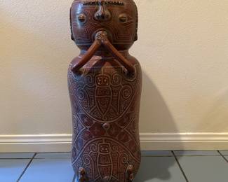 Vintage Handmade Marajoara Brazilian Terracotta Vase Crafted by Indigenous People from Marajo Island near the Amazon River.