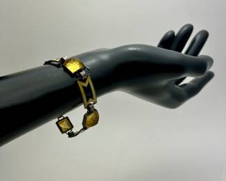 Jewelry: Vintage Sterling Silver Bracelet with Yellow Enamel