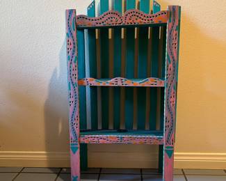 Hand Painted in Mexico Pink and Blue Trastero, Kitchen Shelf, Display Shelf