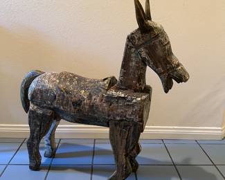 Folk Art Donkey/Horse Wood Sculpture