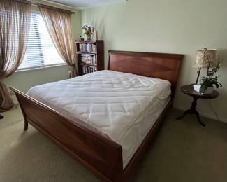 Wood Sleigh Bed with Diamond Inlay Detail