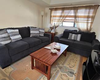 Grey Couch/Sofa and Loveseat, Mission/Craftsman Coffee Table, TV Stand