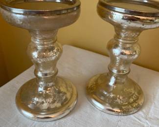 Pottery Barn Mercury Glass Footed Pedestal Candlestick Holders 