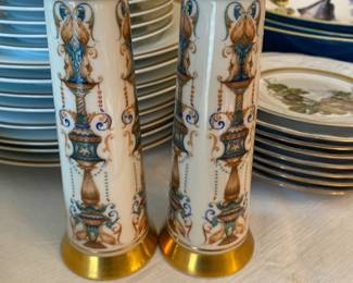 Lenox Porcelain Lido Pattern Vintage Salt Shaker and Pepper Grinder 