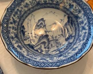 Arita Serving Plate with blue Sansui design
