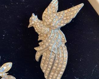 Art Deco Rhinestone Flying Bird Brooch 