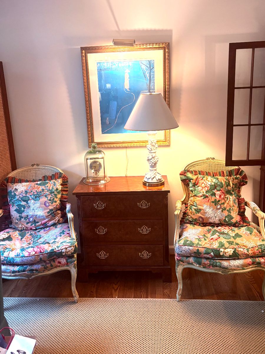 Pair of French canes back bergere chairs