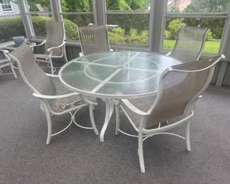 Tropitone Outdoor Armchairs (6 Total) with Round Dining Table (60"D x 28"H)