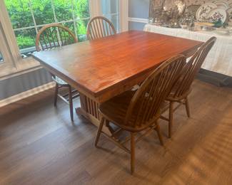 Hand-made Cherry Top Kitchen Table (58"L x 39"W x 30"H) with Windsor Side Chairs (4 Total)