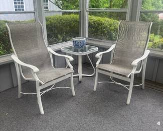 Tropitone Outdoor Armchairs (6 Total) & End Table